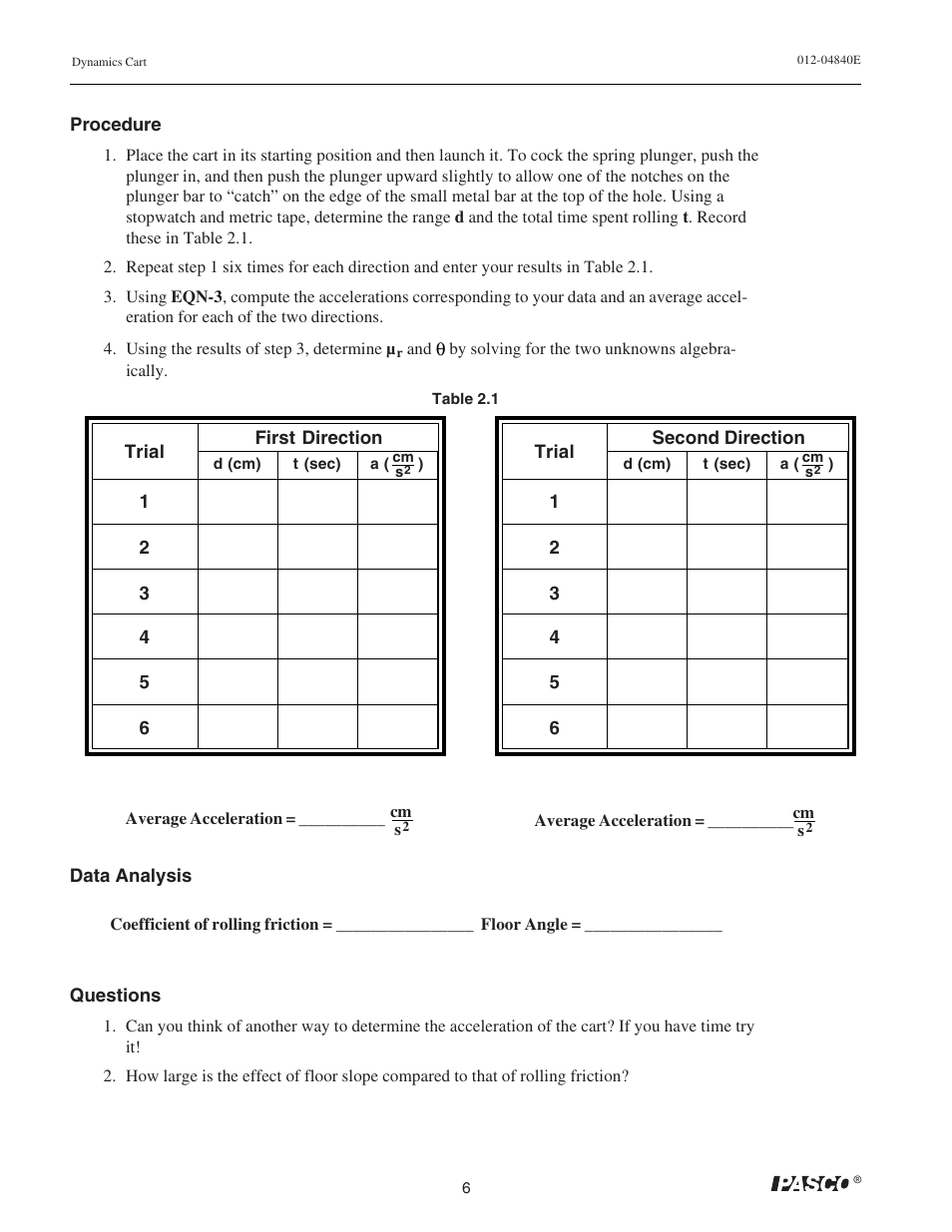 PASCO ME-9430 Dynamics Cart with Mass User Manual | Page 10 / 30