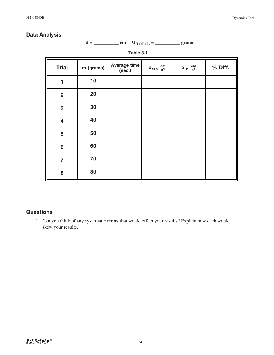 PASCO ME-9430 Dynamics Cart with Mass User Manual | Page 13 / 30