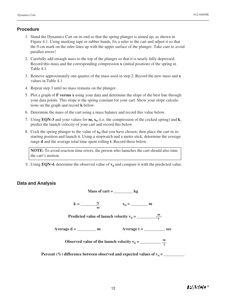 PASCO ME-9430 Dynamics Cart with Mass User Manual | Page 16 / 30