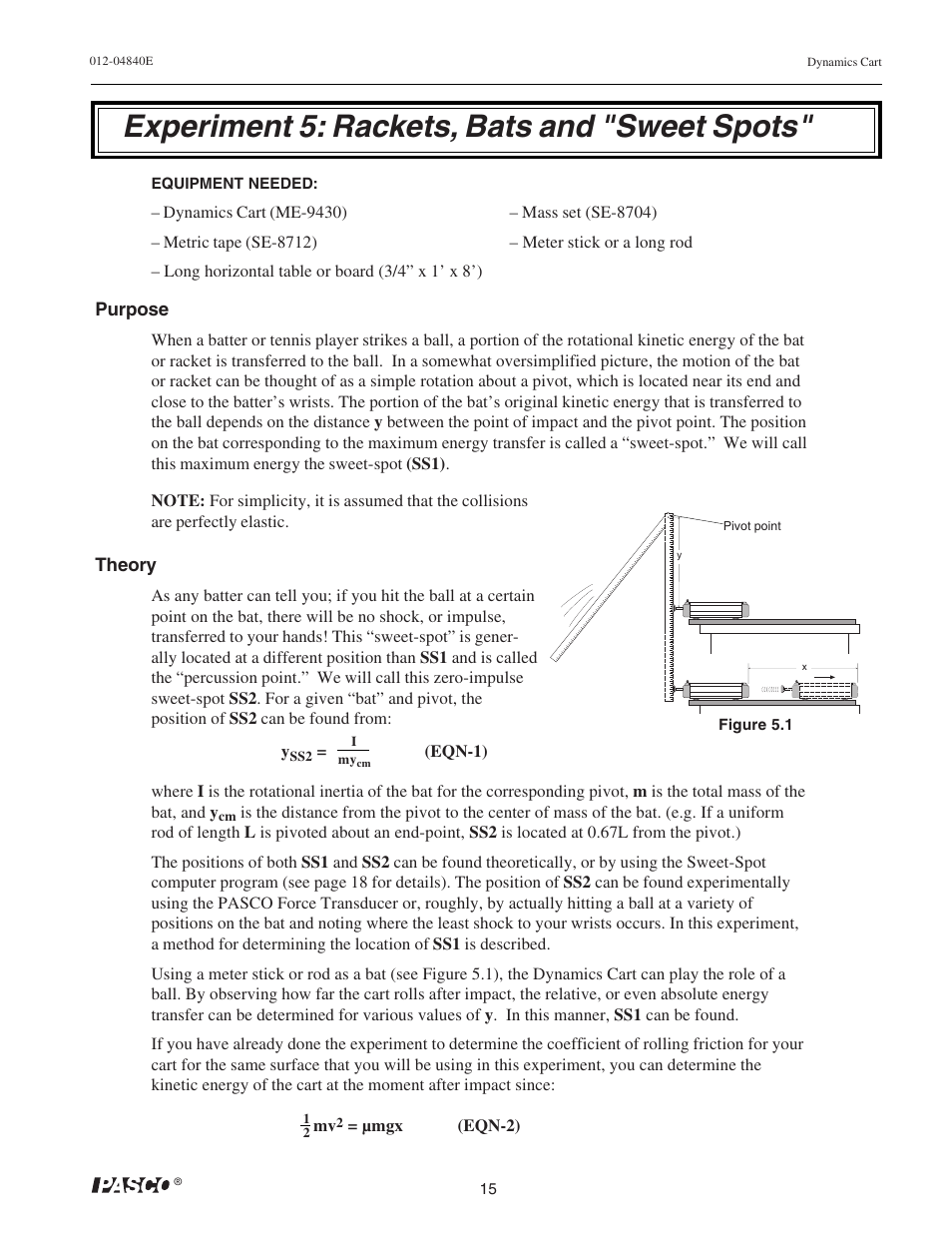 Experiment 5: rackets, bats and "sweet spots | PASCO ME-9430 Dynamics Cart with Mass User Manual | Page 19 / 30