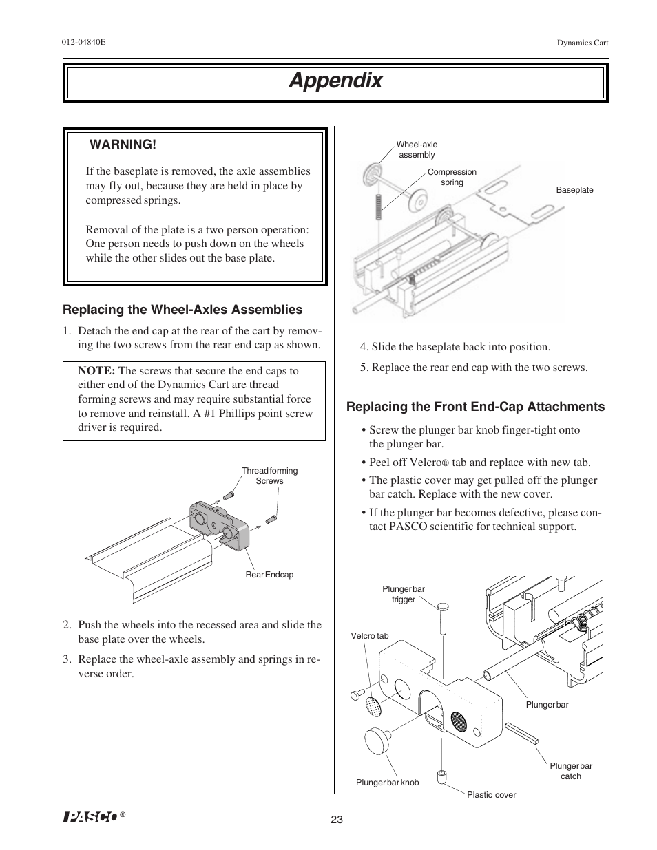 Appendix | PASCO ME-9430 Dynamics Cart with Mass User Manual | Page 27 / 30