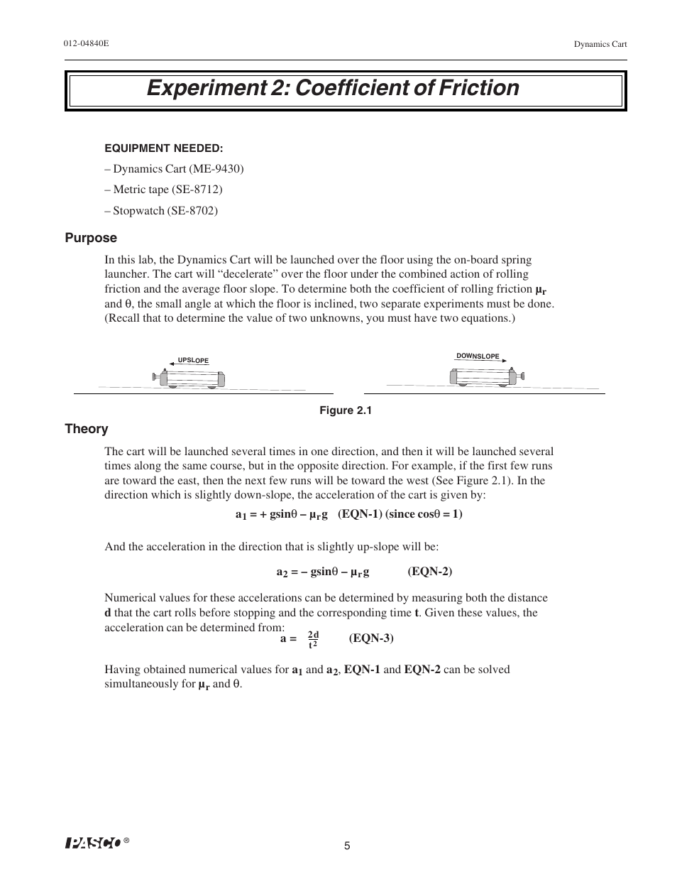 Experiment 2: coefficient of friction | PASCO ME-9430 Dynamics Cart with Mass User Manual | Page 9 / 30