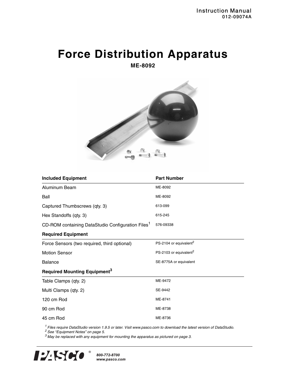 PASCO ME-8092 Force Distribution Apparatus User Manual | 7 pages