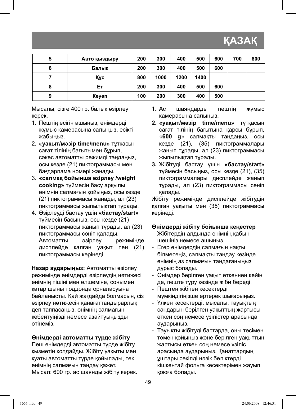 Қазақ | Vitek VT-1666 User Manual | Page 49 / 116