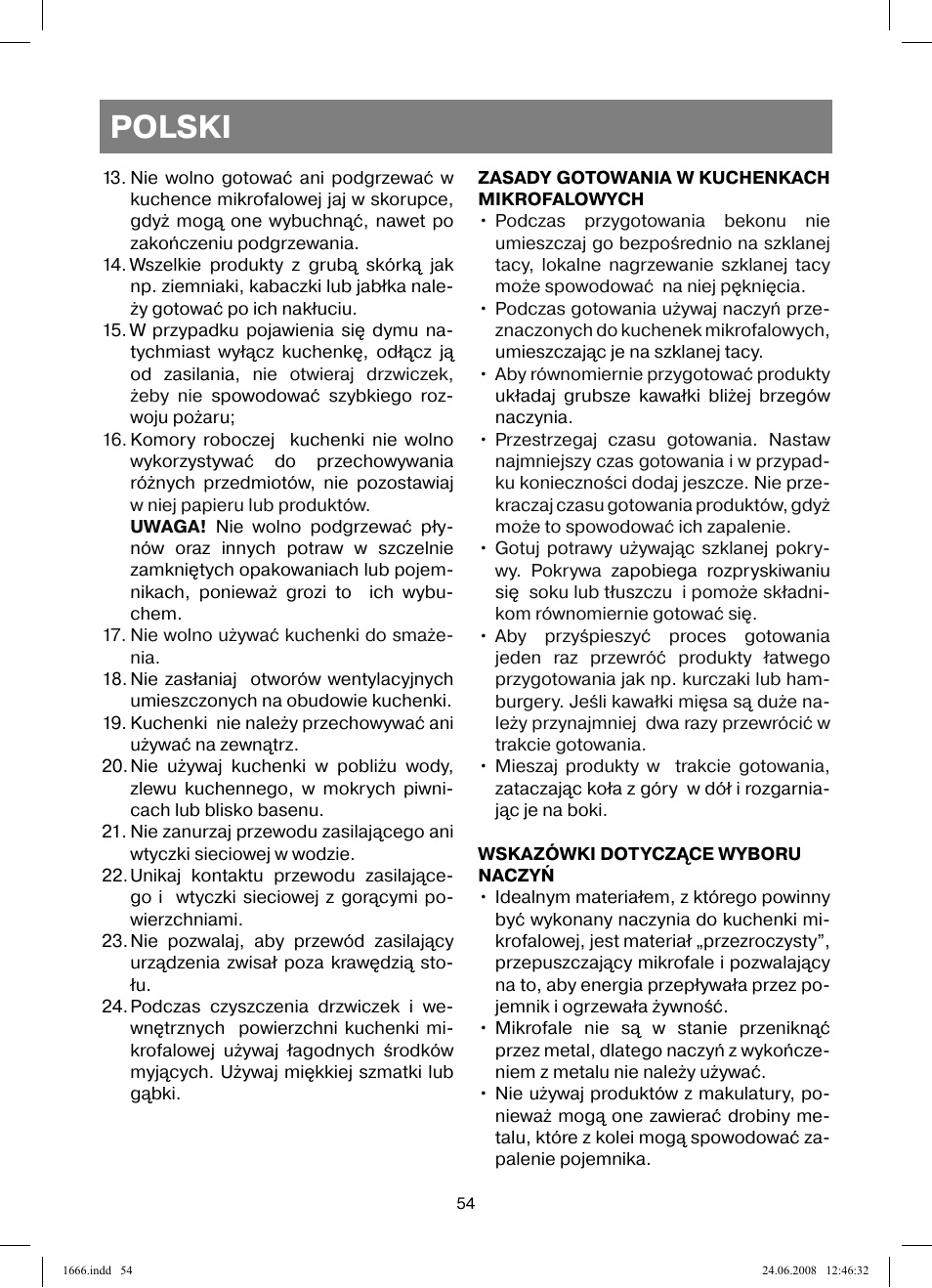 Polski | Vitek VT-1666 User Manual | Page 54 / 116