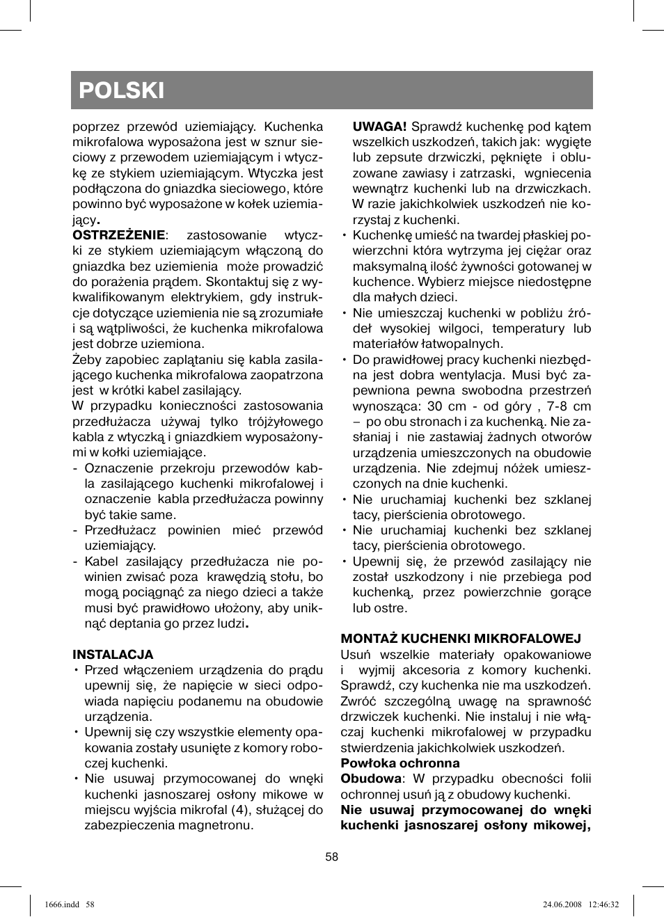 Polski | Vitek VT-1666 User Manual | Page 58 / 116