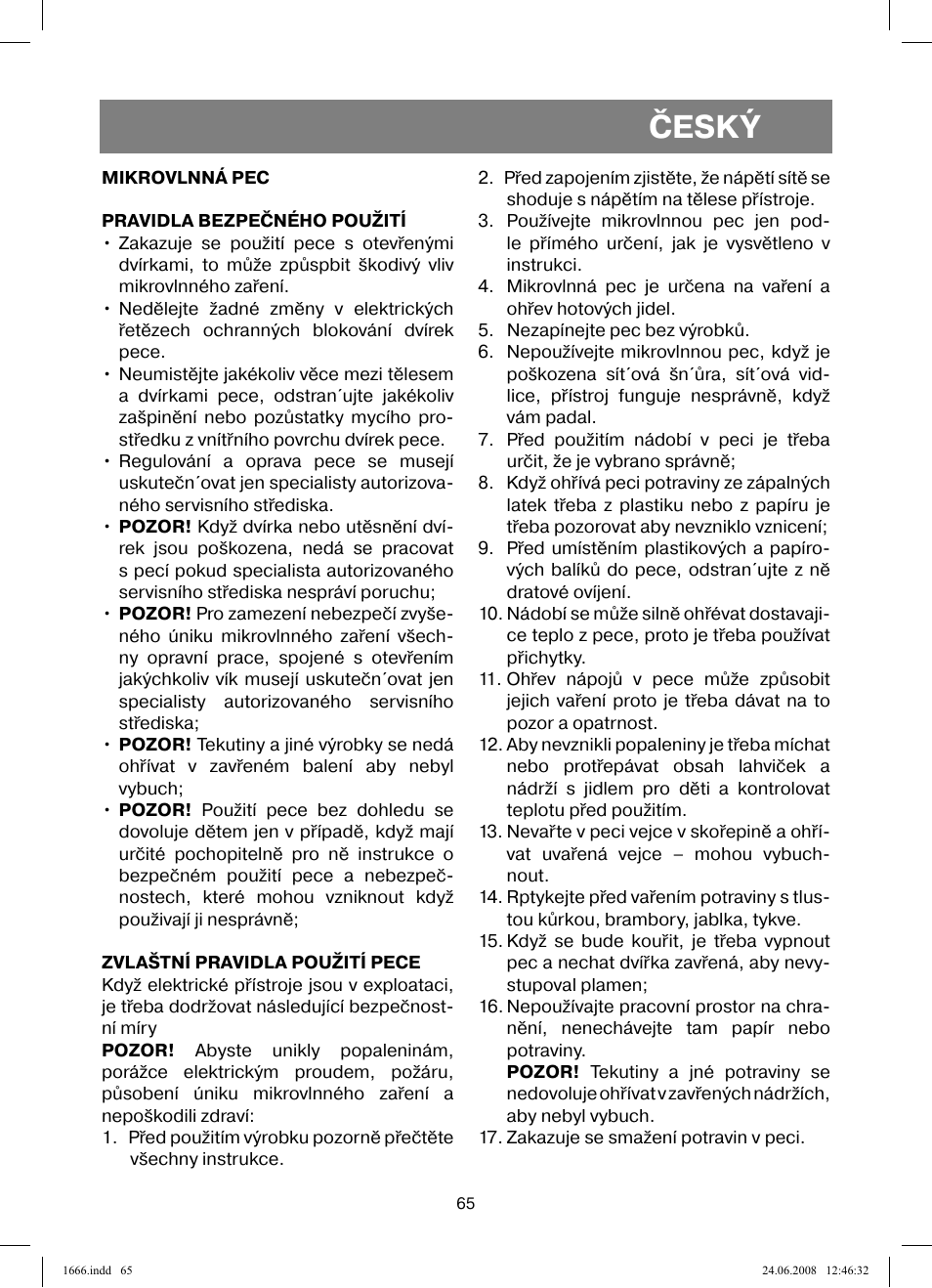 Český | Vitek VT-1666 User Manual | Page 65 / 116