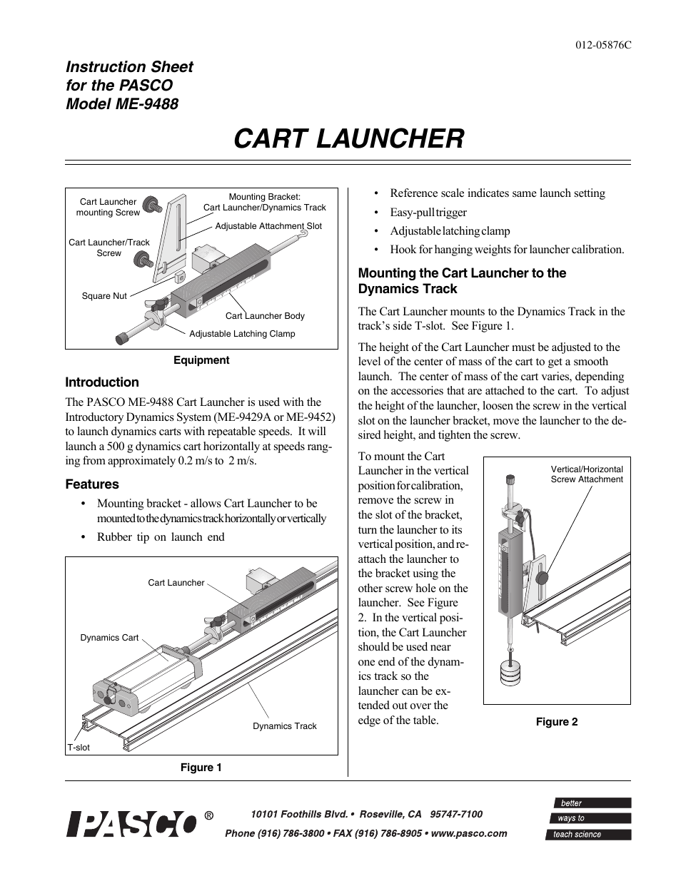 PASCO ME-9488 CART LAUNCHER User Manual | 2 pages