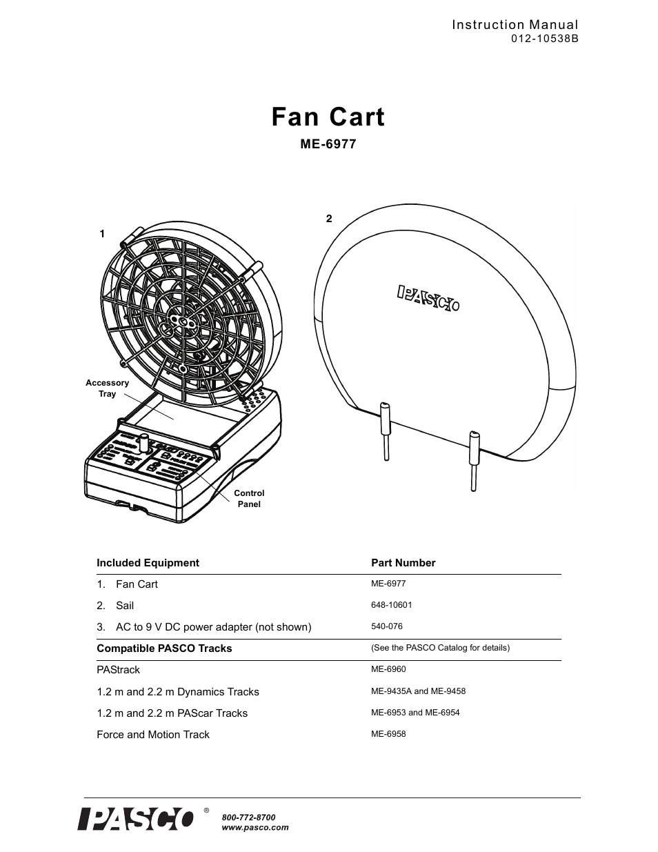 PASCO ME-6977 Fan Cart User Manual | 7 pages