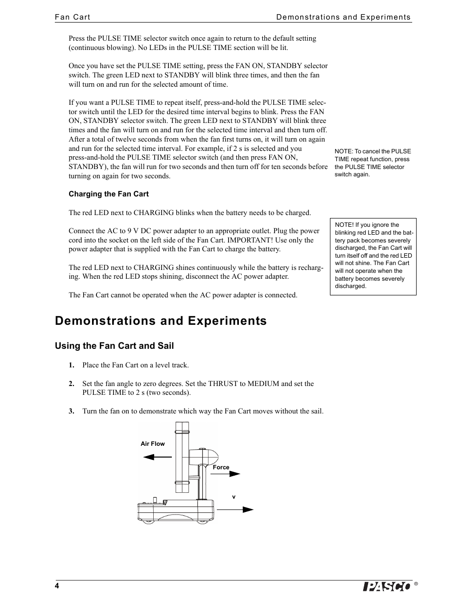 Demonstrations and experiments | PASCO ME-6977 Fan Cart User Manual | Page 4 / 7