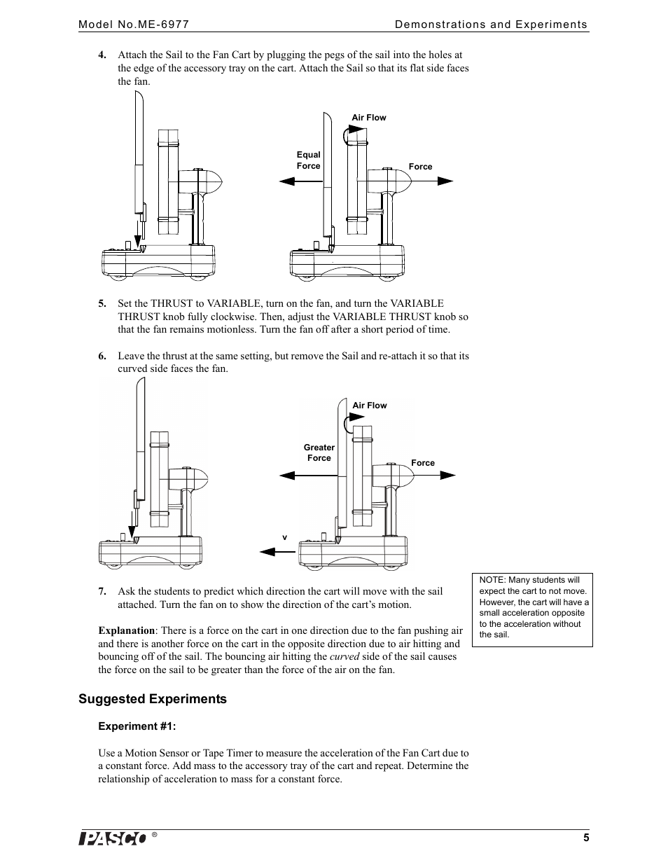 Suggested experiments | PASCO ME-6977 Fan Cart User Manual | Page 5 / 7