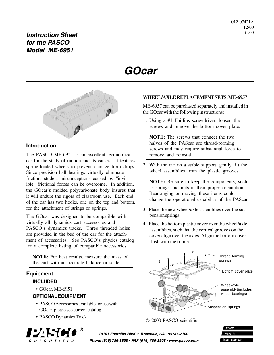 PASCO ME-6951 GOcar User Manual | 2 pages