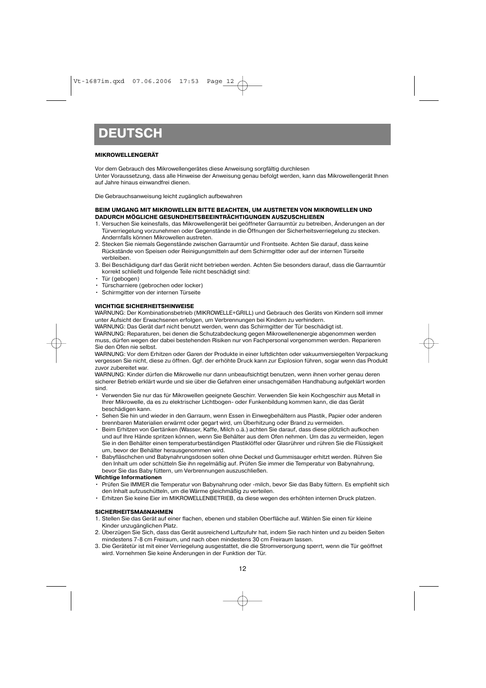 Deutsch | Vitek VT-1687 Lacerta User Manual | Page 12 / 120