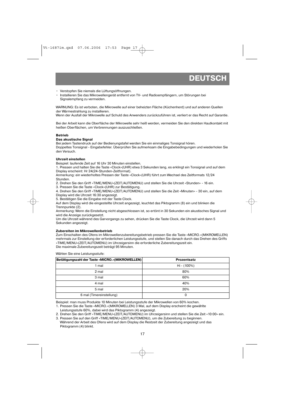 Deutsch | Vitek VT-1687 Lacerta User Manual | Page 17 / 120