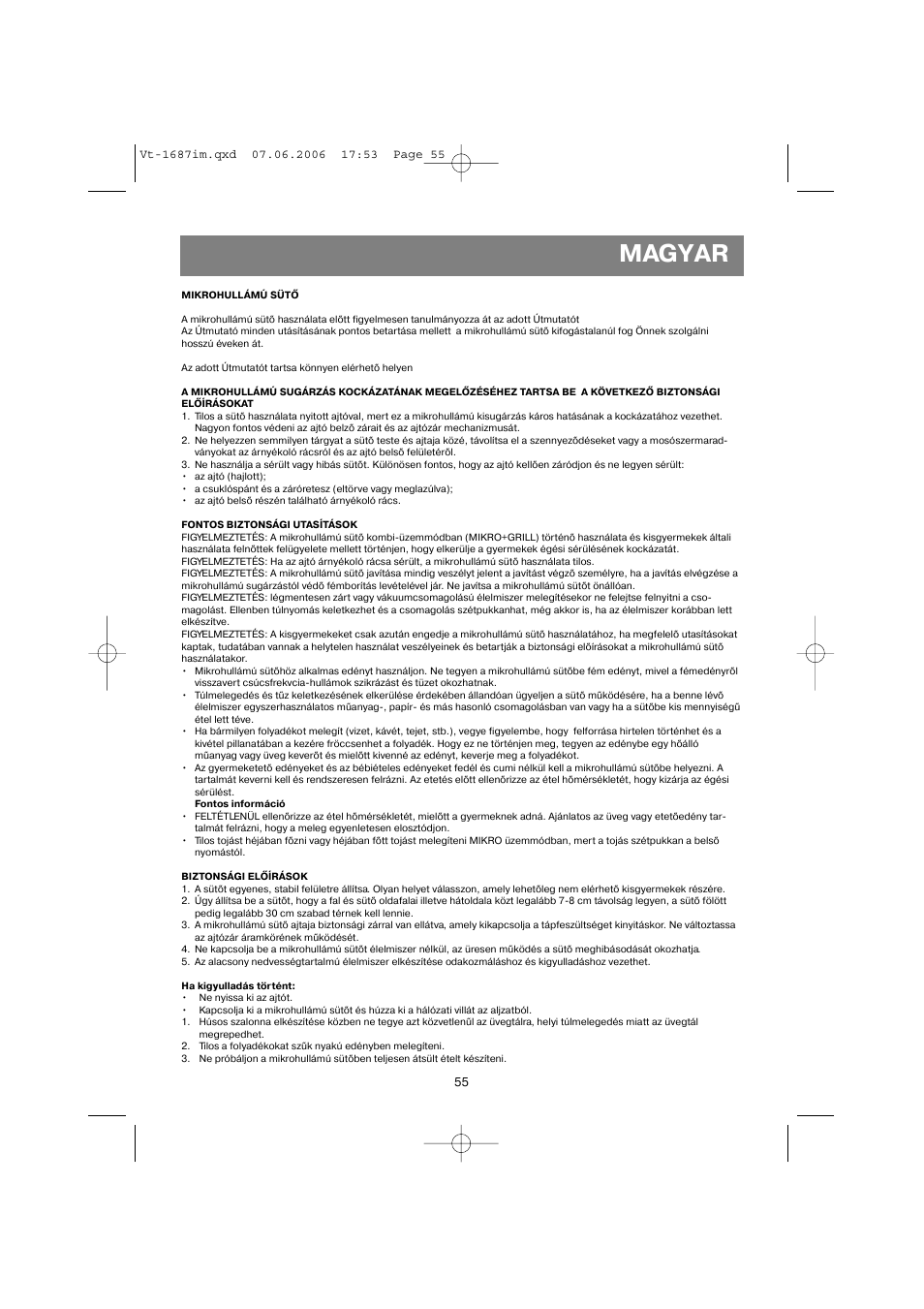 Magyar | Vitek VT-1687 Lacerta User Manual | Page 55 / 120