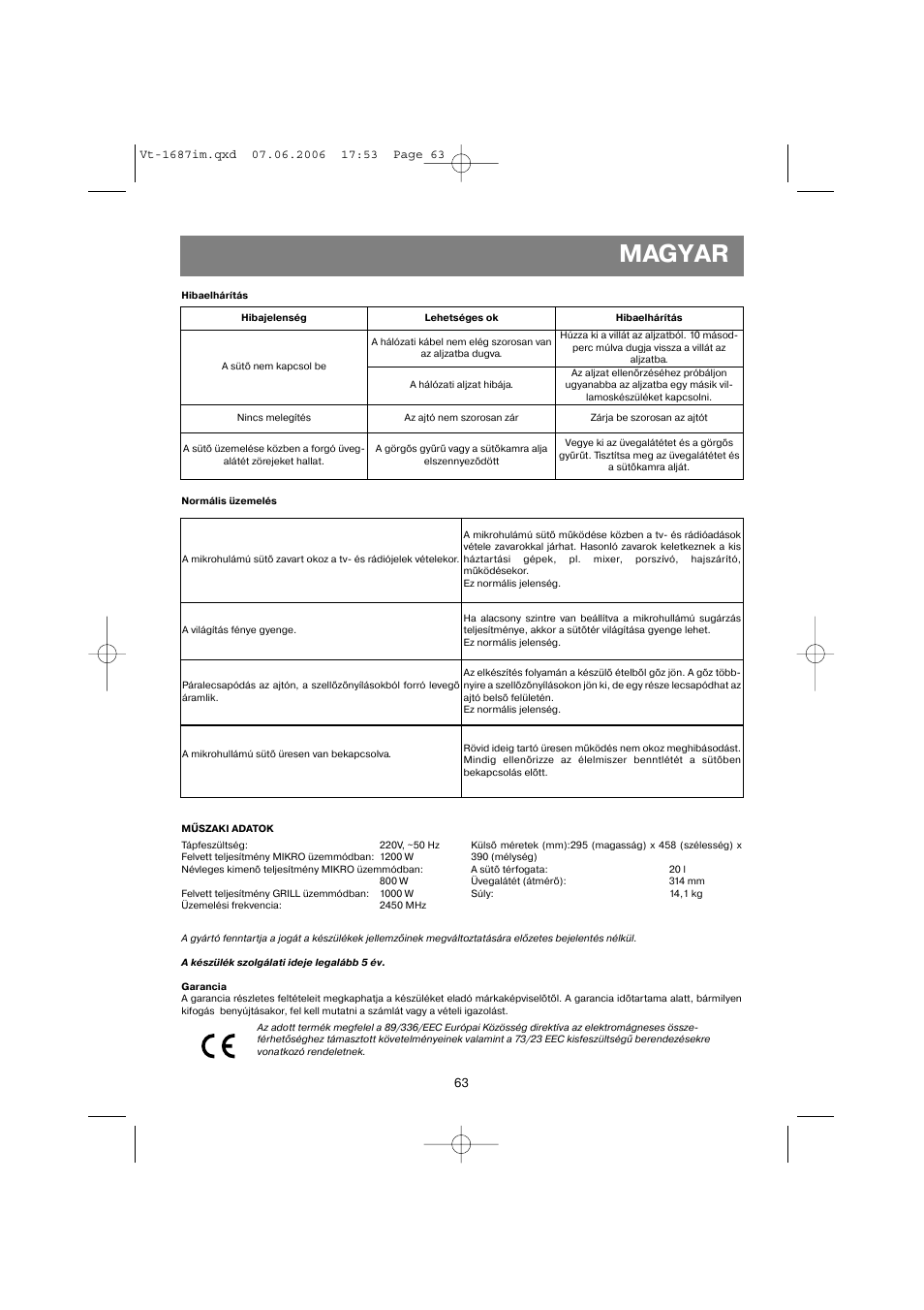 Magyar | Vitek VT-1687 Lacerta User Manual | Page 63 / 120