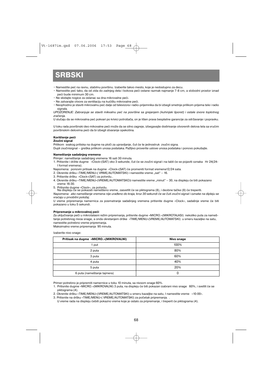 Srbski | Vitek VT-1687 Lacerta User Manual | Page 68 / 120