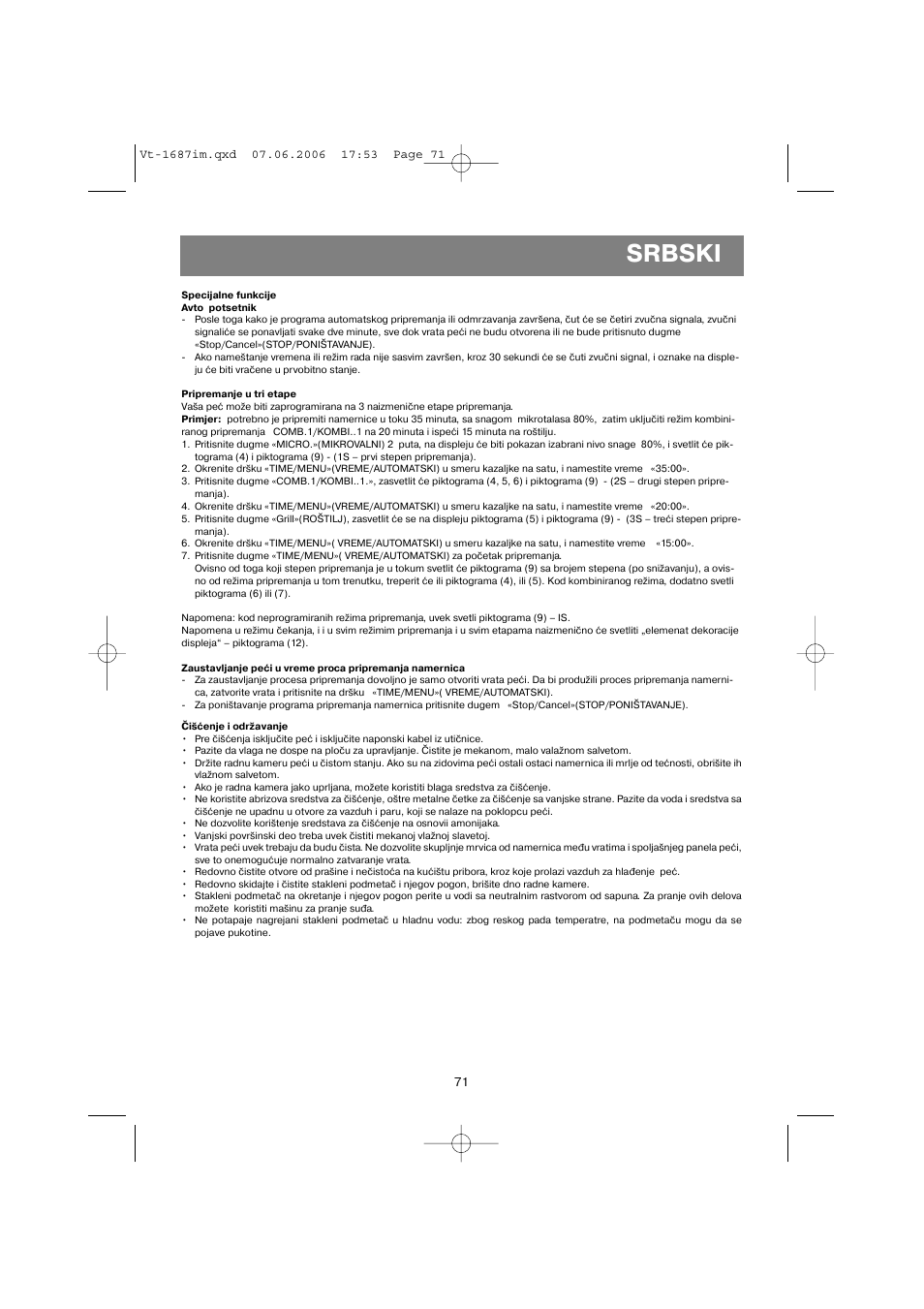 Srbski | Vitek VT-1687 Lacerta User Manual | Page 71 / 120