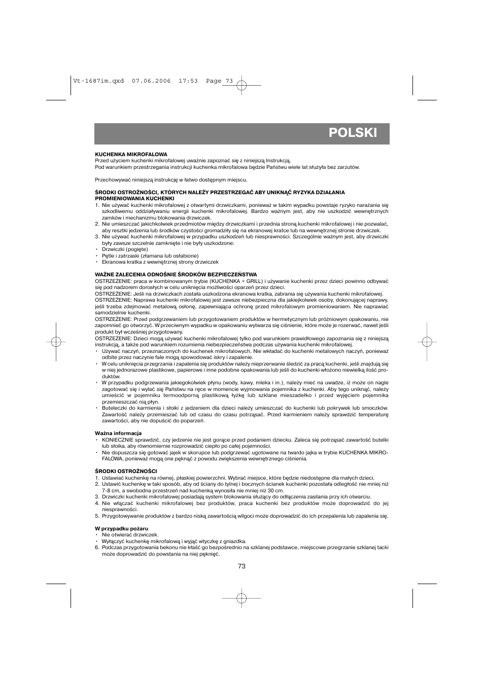 Polski | Vitek VT-1687 Lacerta User Manual | Page 73 / 120