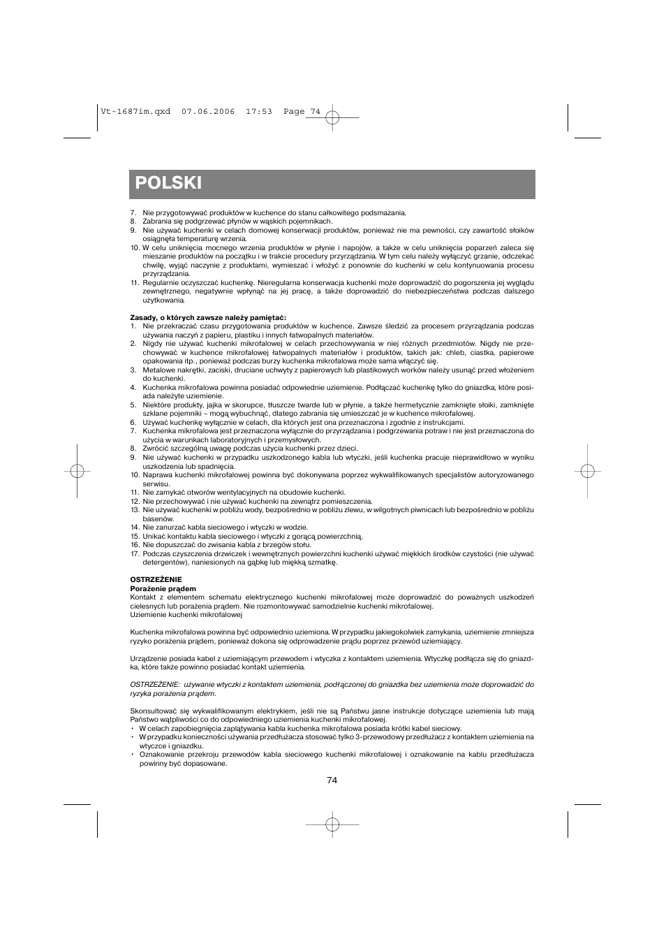 Polski | Vitek VT-1687 Lacerta User Manual | Page 74 / 120