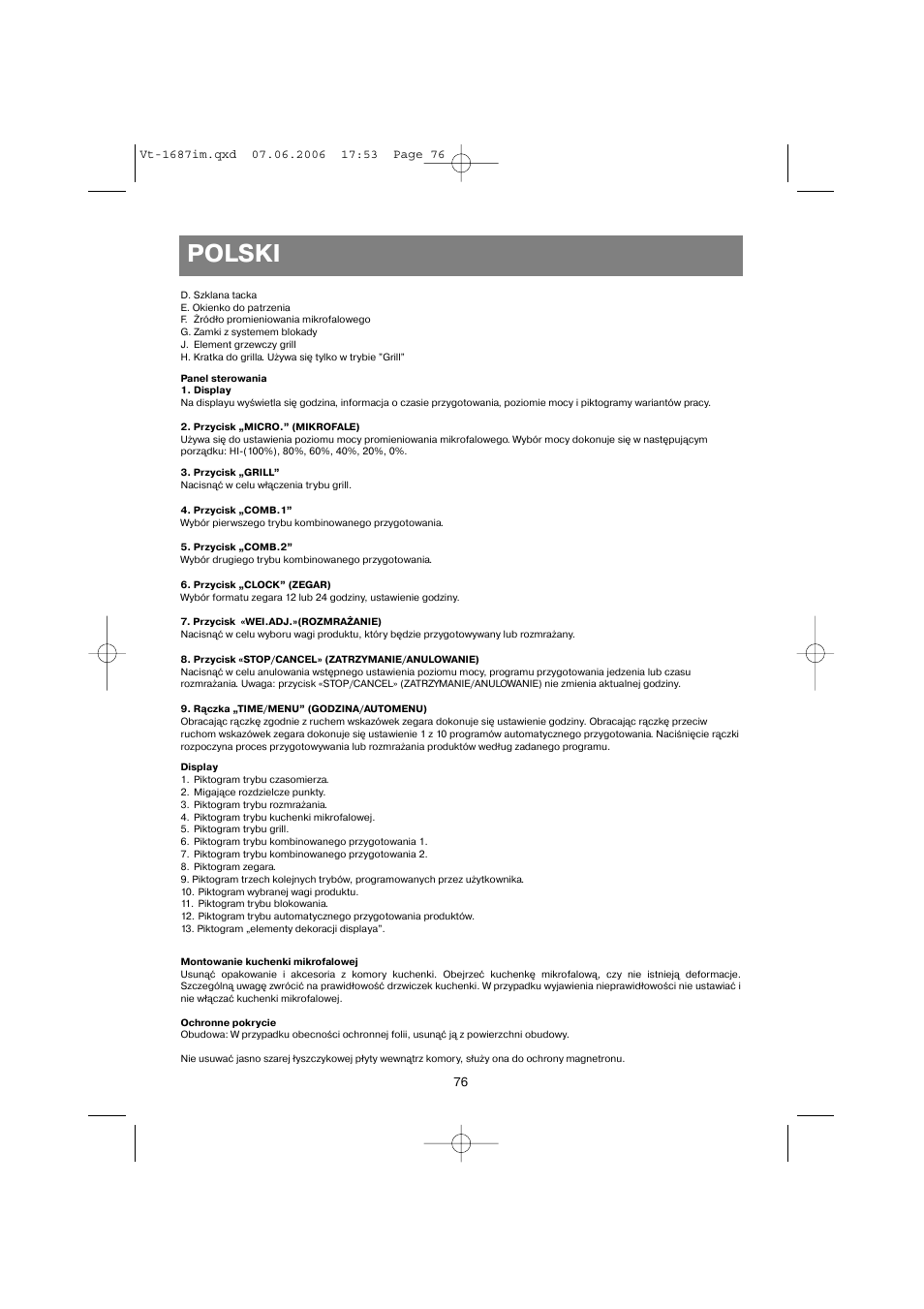 Polski | Vitek VT-1687 Lacerta User Manual | Page 76 / 120