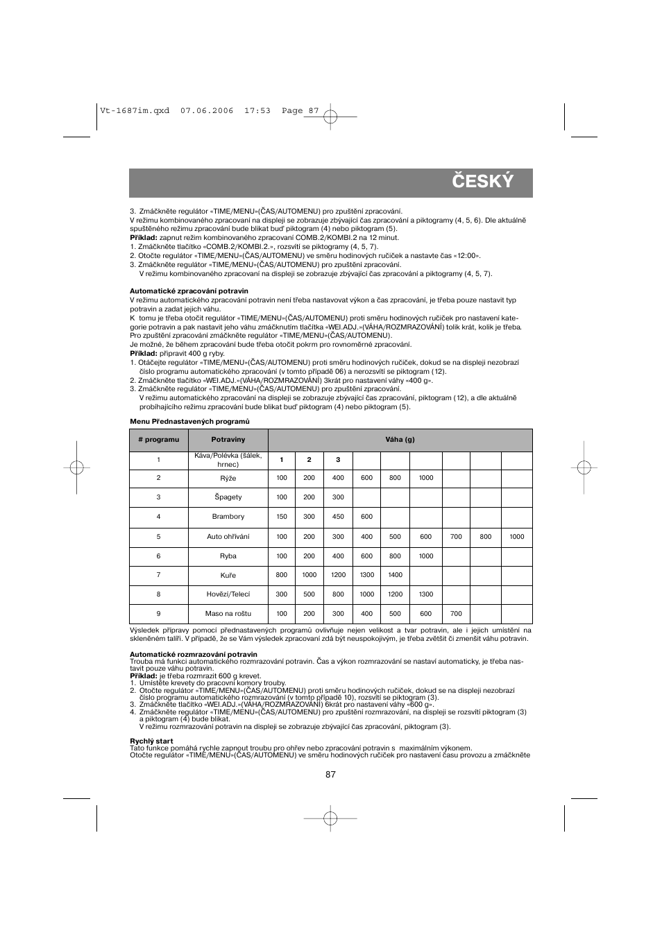 Český | Vitek VT-1687 Lacerta User Manual | Page 87 / 120