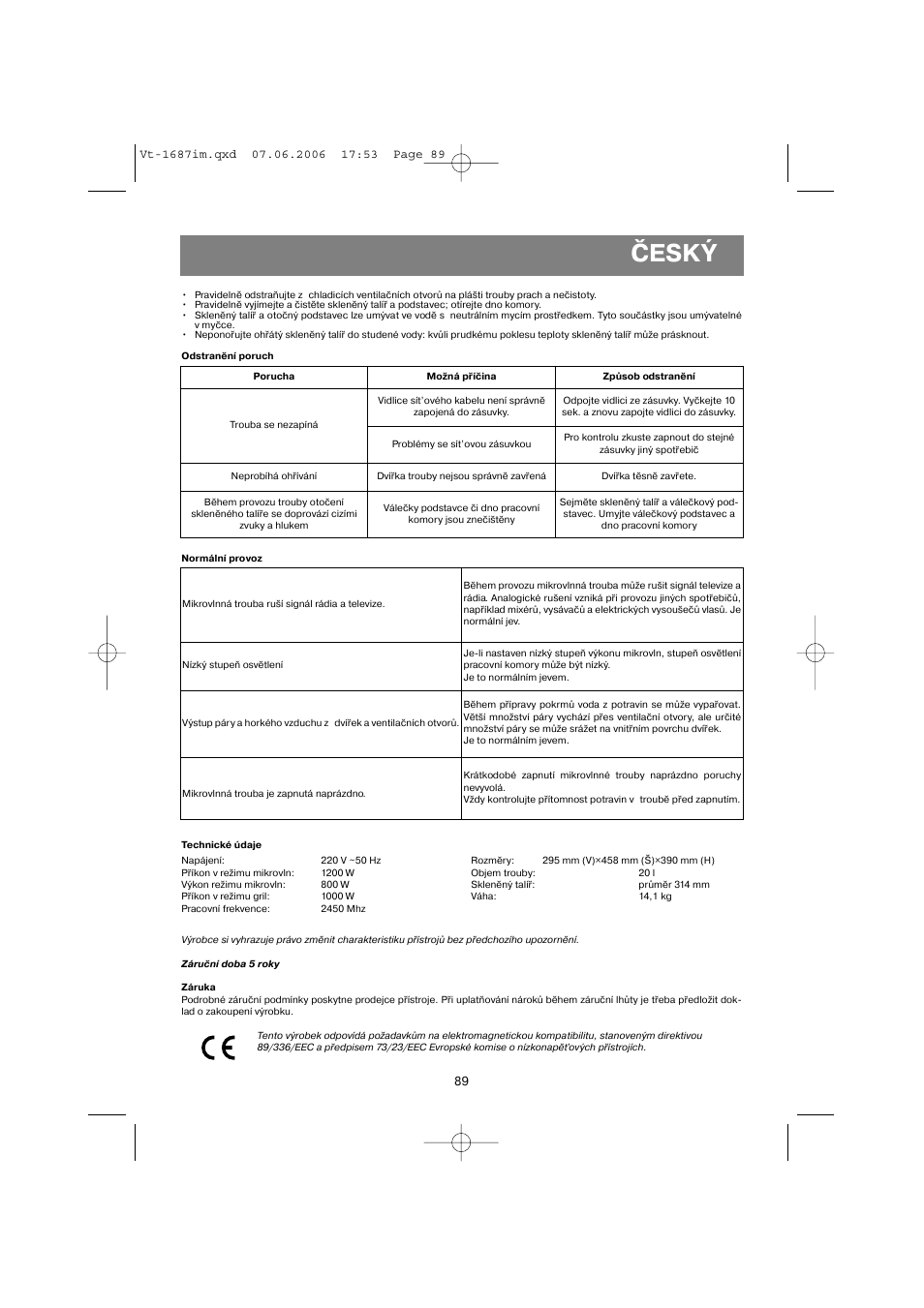 Český | Vitek VT-1687 Lacerta User Manual | Page 89 / 120