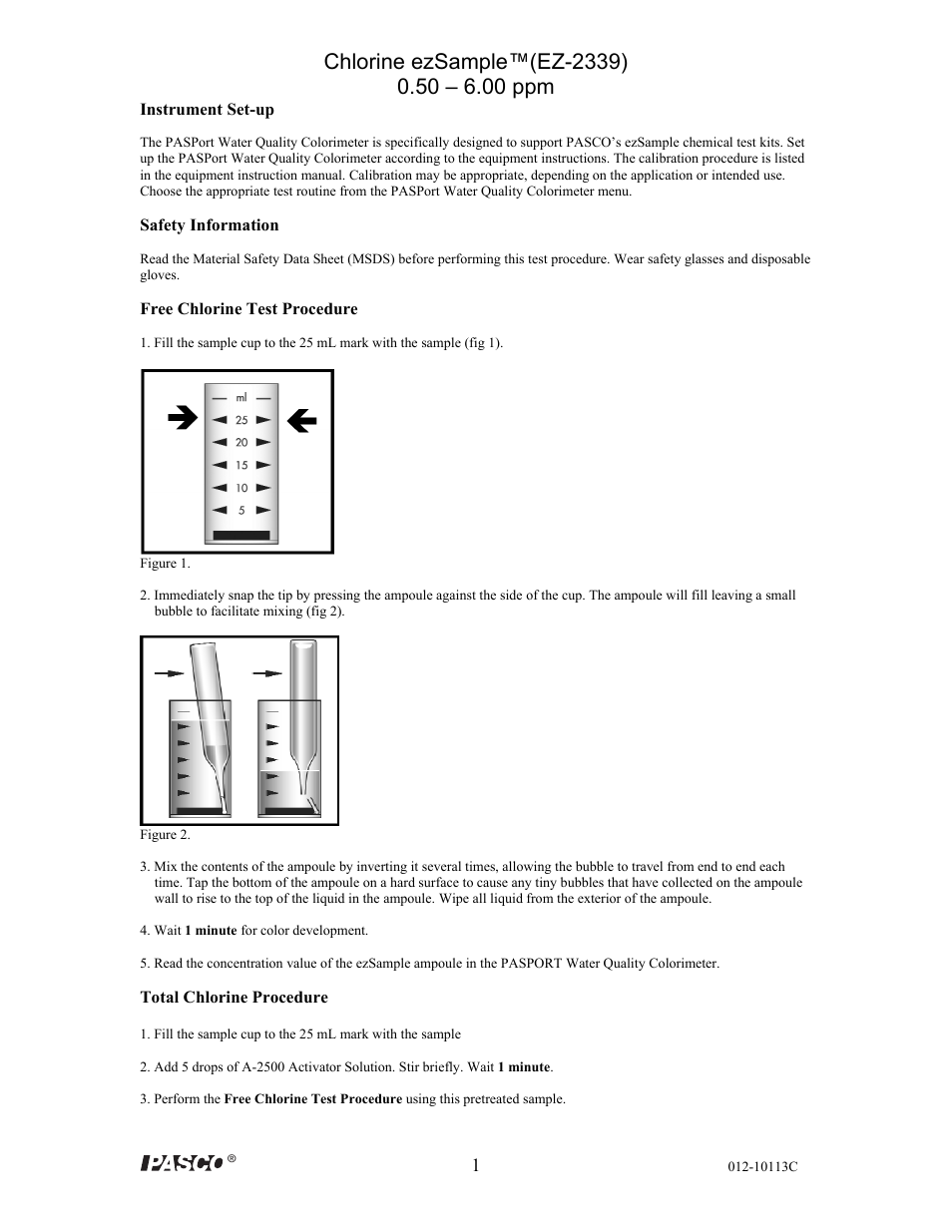 PASCO EZ-2339 Chlorine ezSample User Manual | 2 pages