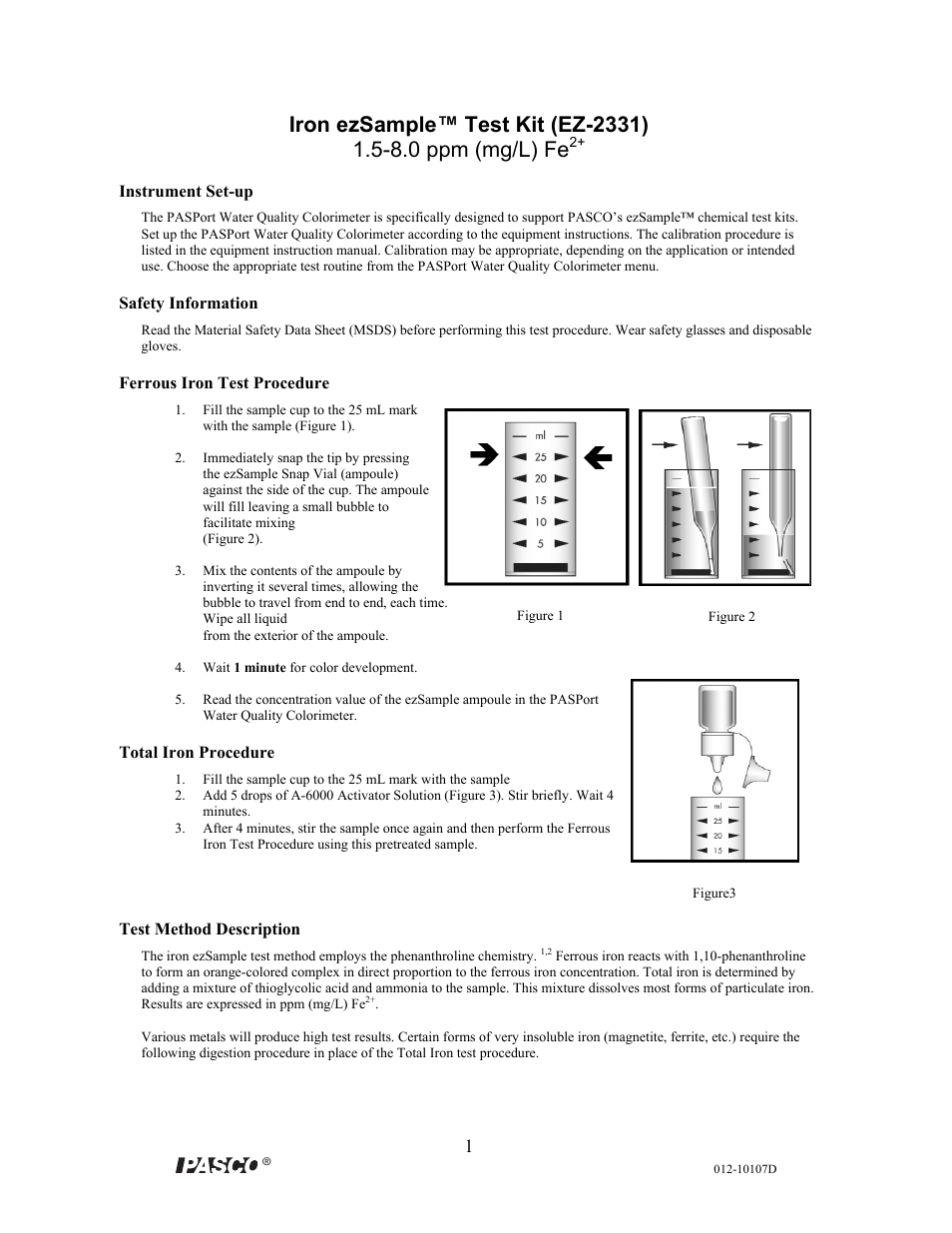 PASCO EZ-2331 Iron ezSample Test Kit User Manual | 2 pages