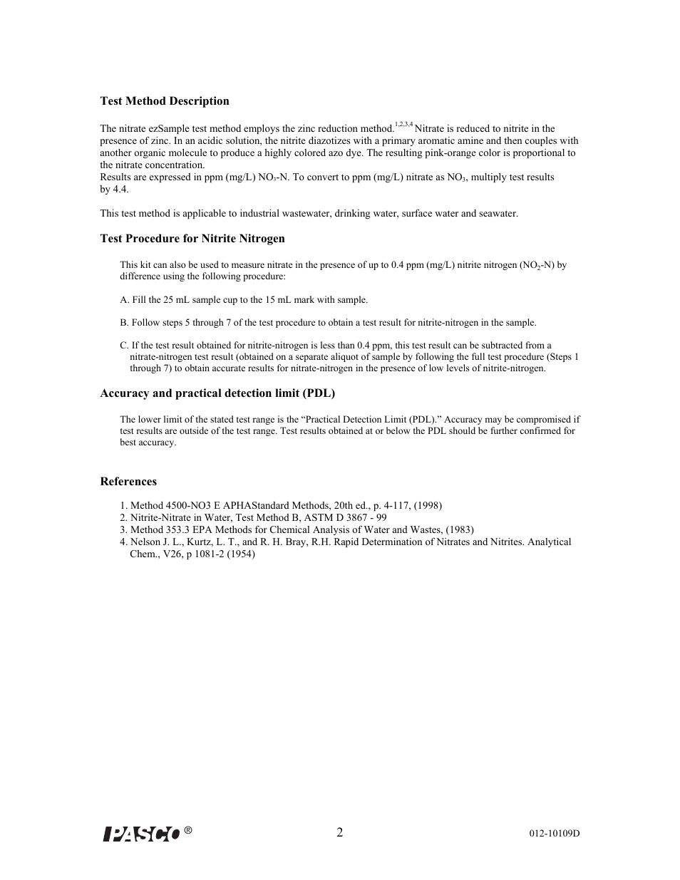 PASCO EZ-2333A Nitrate ezSample User Manual | Page 2 / 2