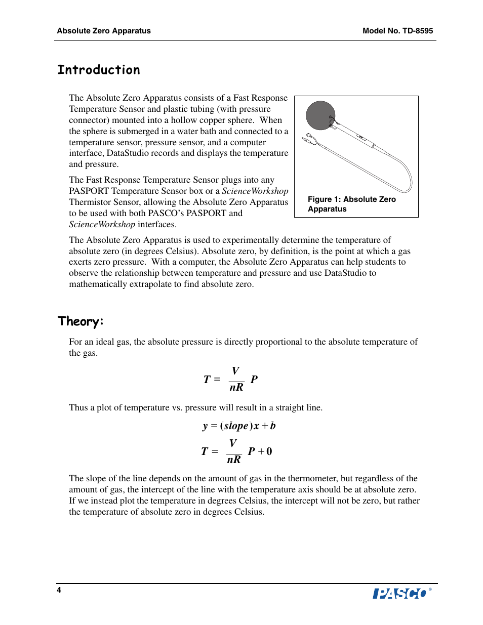 Introduction, Theory | PASCO TD-8595 Absolute Zero Apparatus User Manual | Page 5 / 14