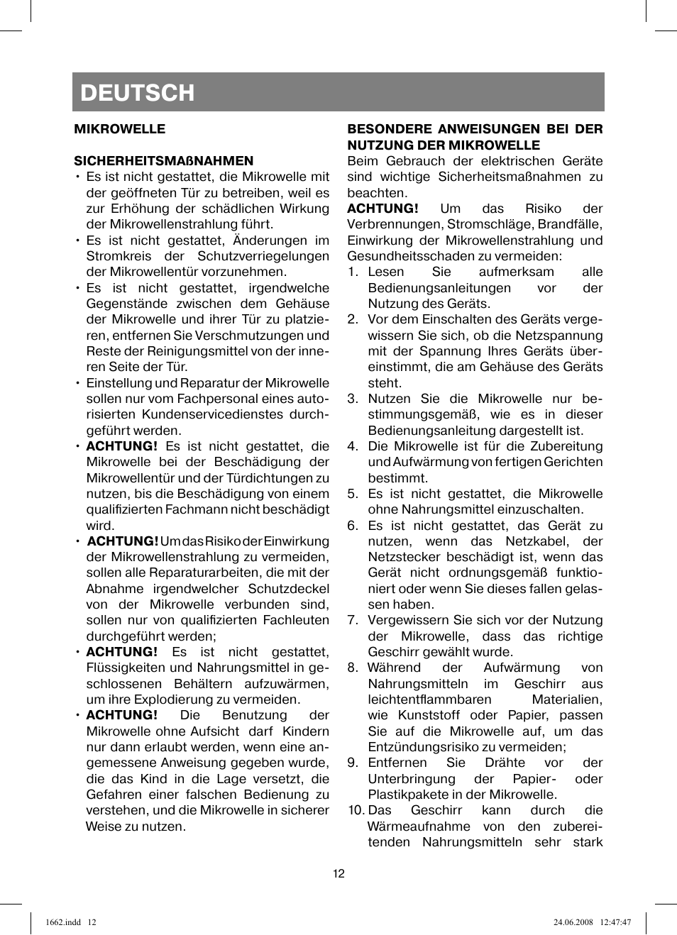 Deutsch | Vitek VT-1662 User Manual | Page 12 / 108