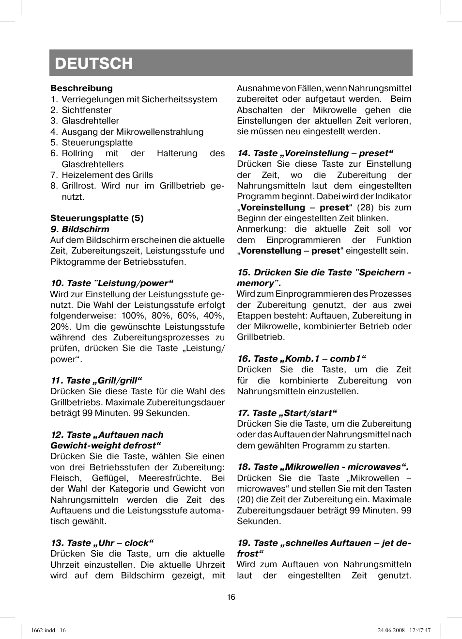 Deutsch | Vitek VT-1662 User Manual | Page 16 / 108