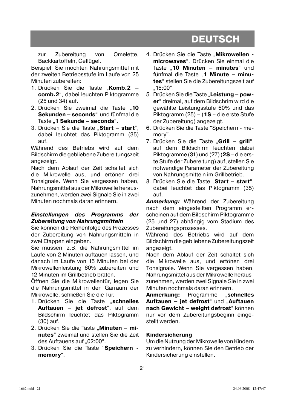 Deutsch | Vitek VT-1662 User Manual | Page 21 / 108