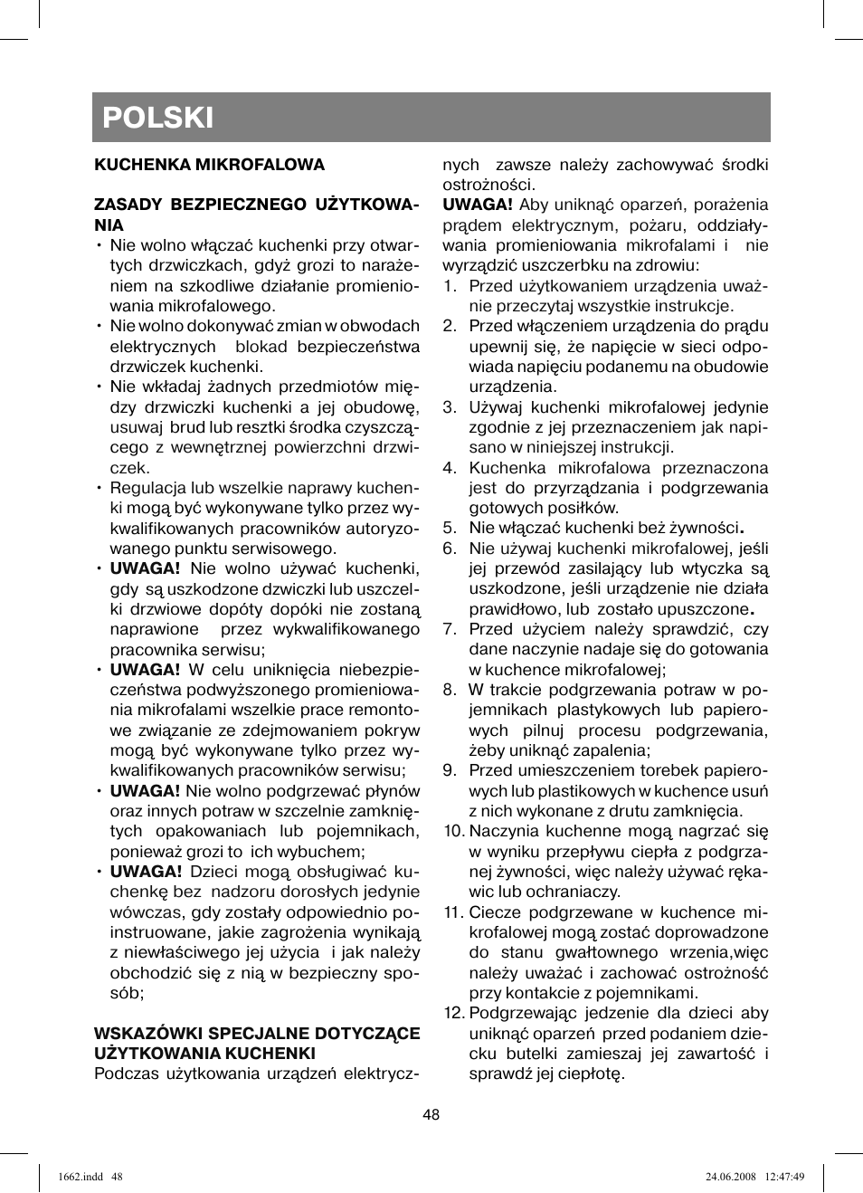 Polski | Vitek VT-1662 User Manual | Page 48 / 108