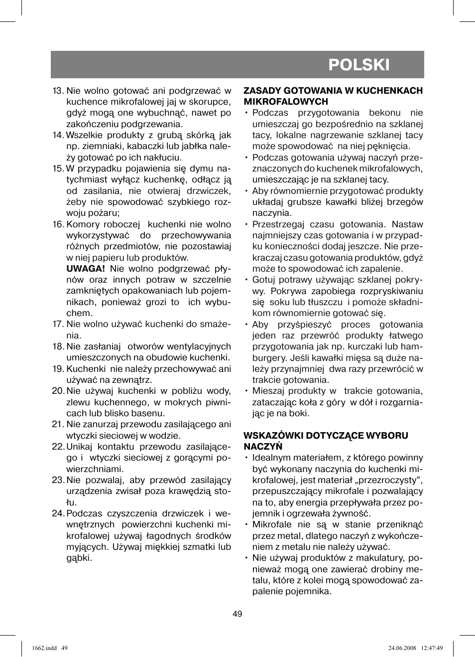 Polski | Vitek VT-1662 User Manual | Page 49 / 108