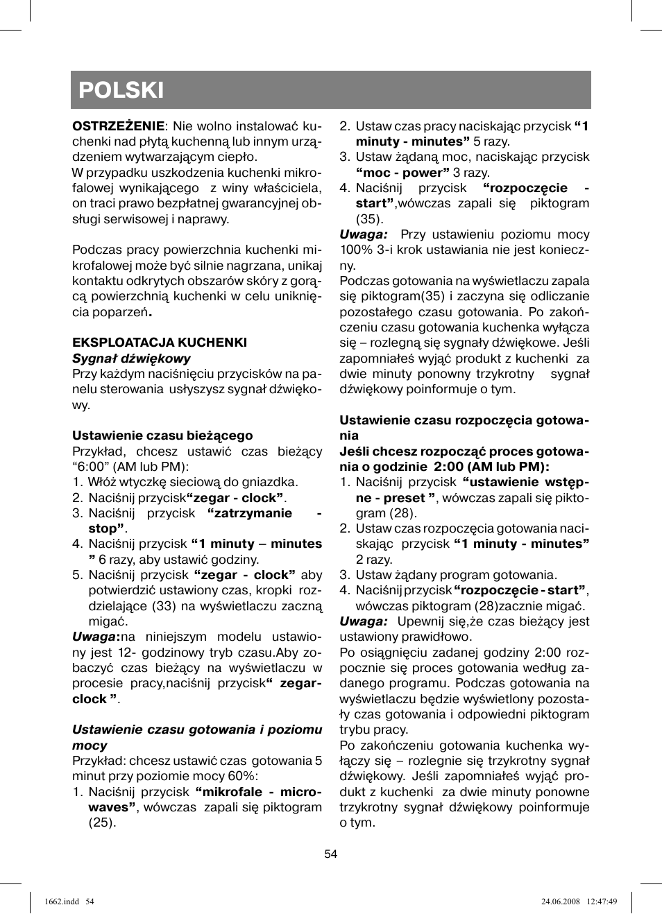 Polski | Vitek VT-1662 User Manual | Page 54 / 108