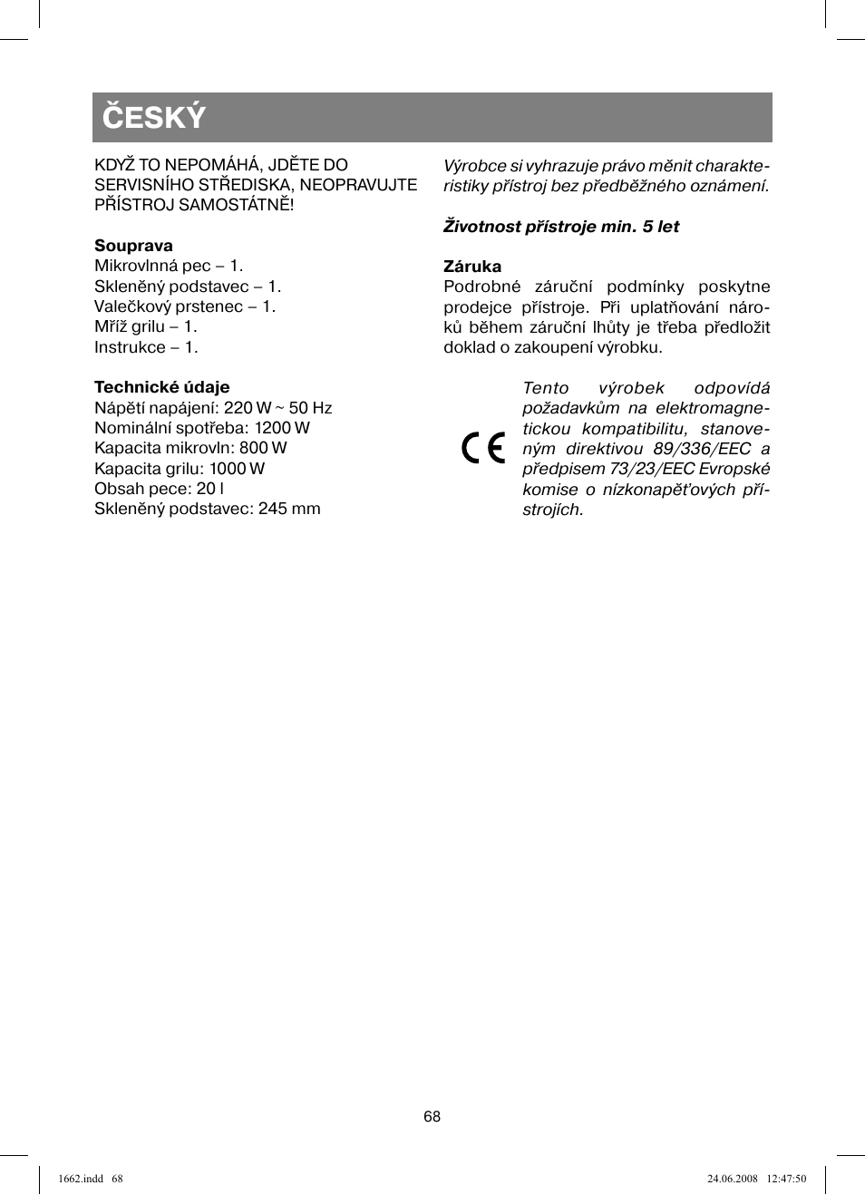 Český | Vitek VT-1662 User Manual | Page 68 / 108