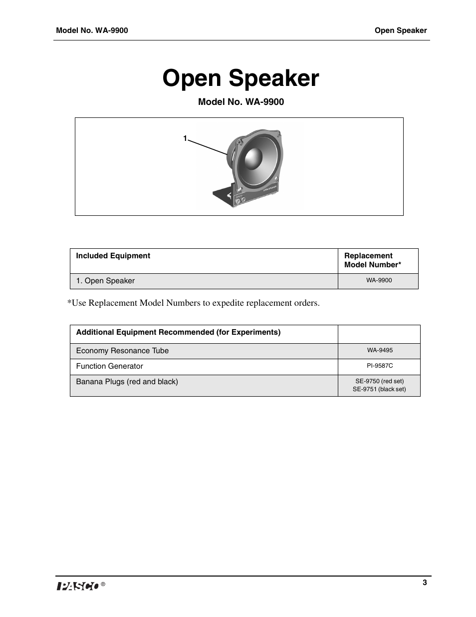 Open speaker | PASCO WA-9900 Open Speaker User Manual | Page 4 / 8