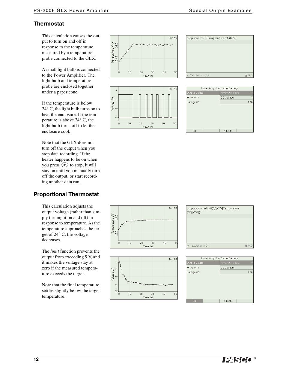 Thermostat, Proportional thermostat, Thermostat proportional thermostat | PASCO PS-2006 GLX Power Amplifier User Manual | Page 14 / 25
