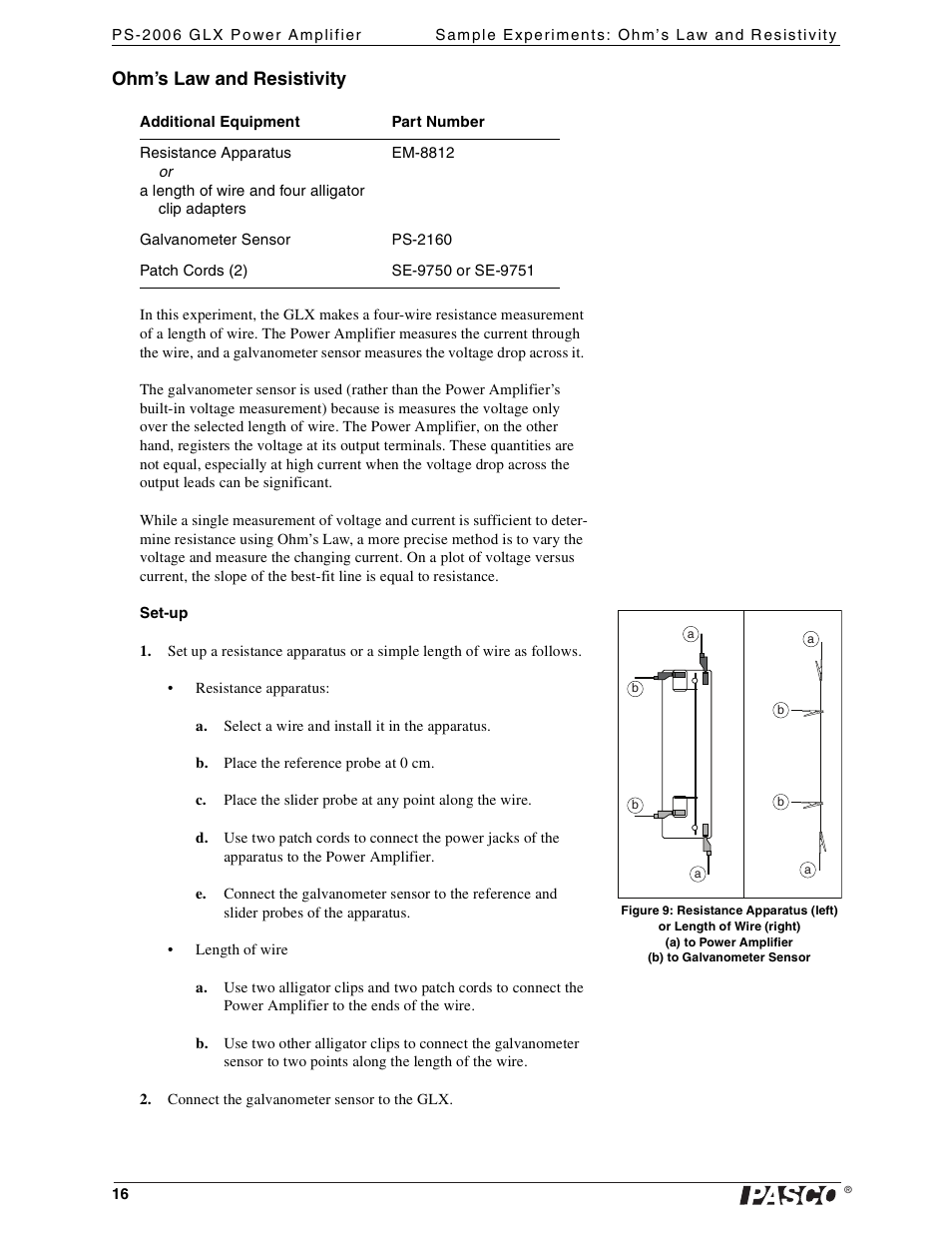 Ohm’s law and resistivity | PASCO PS-2006 GLX Power Amplifier User Manual | Page 18 / 25