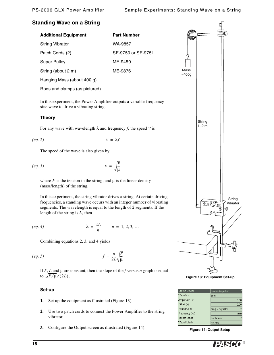 Standing wave on a string | PASCO PS-2006 GLX Power Amplifier User Manual | Page 20 / 25