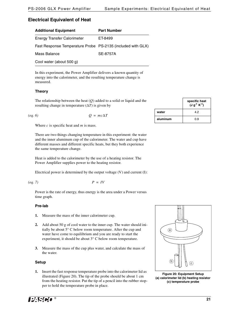 Electrical equivalent of heat | PASCO PS-2006 GLX Power Amplifier User Manual | Page 23 / 25