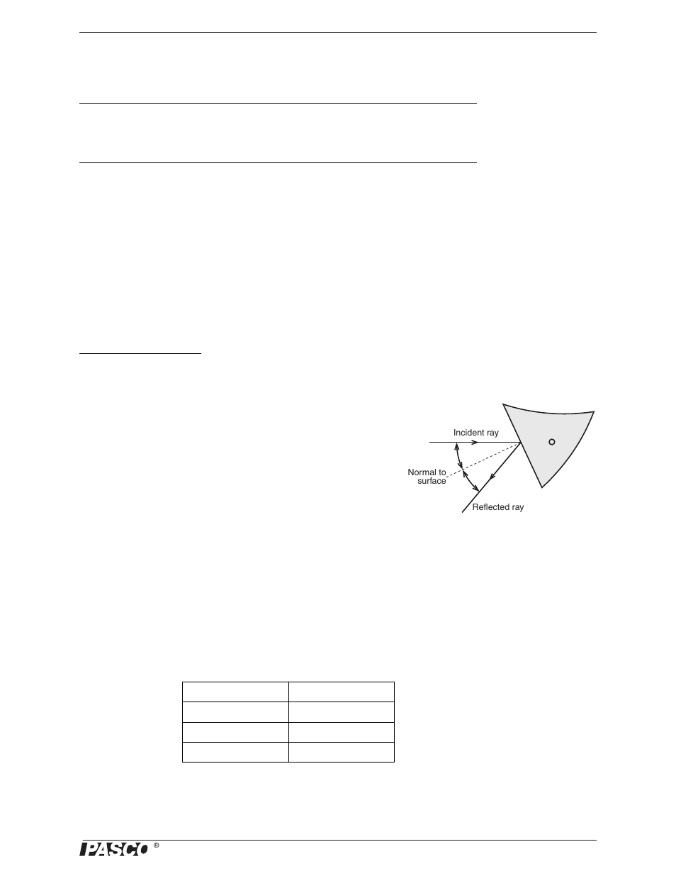 Experiment 3: reflection, Purpose, Part 1: plane mirror procedure | PASCO OS-8515C Basic Optics System User Manual | Page 13 / 71