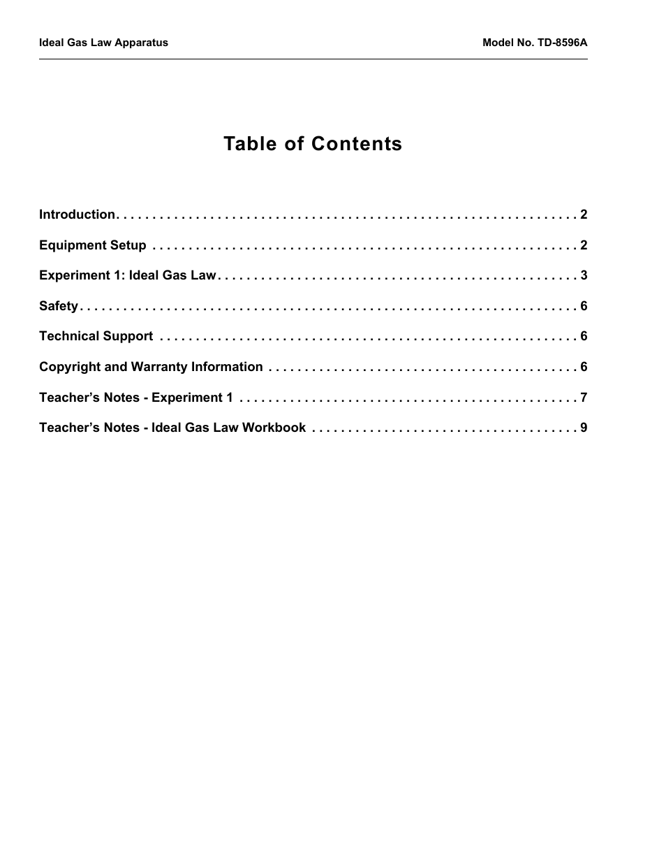 PASCO TD-8596A Ideal Gas Law Apparatus User Manual | Page 2 / 12