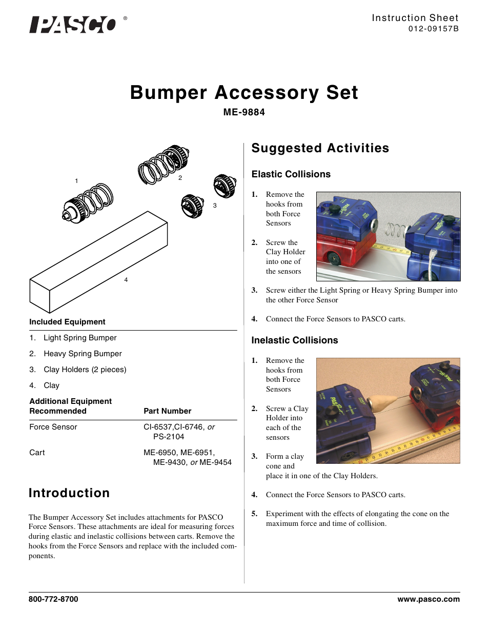 PASCO ME-9884 Bumper Accessory Set User Manual | 2 pages