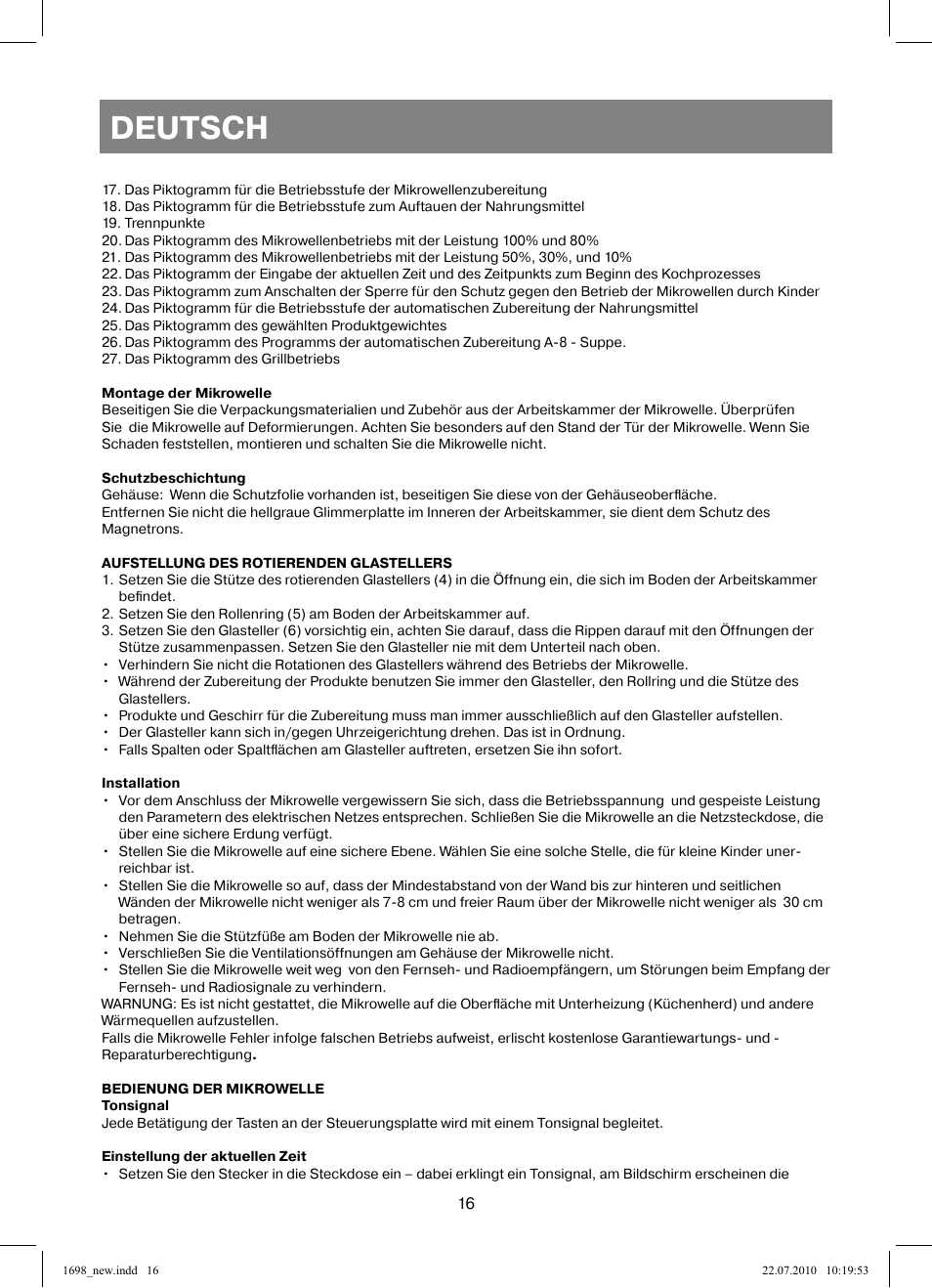 Deutsch | Vitek VT-1698 User Manual | Page 16 / 92