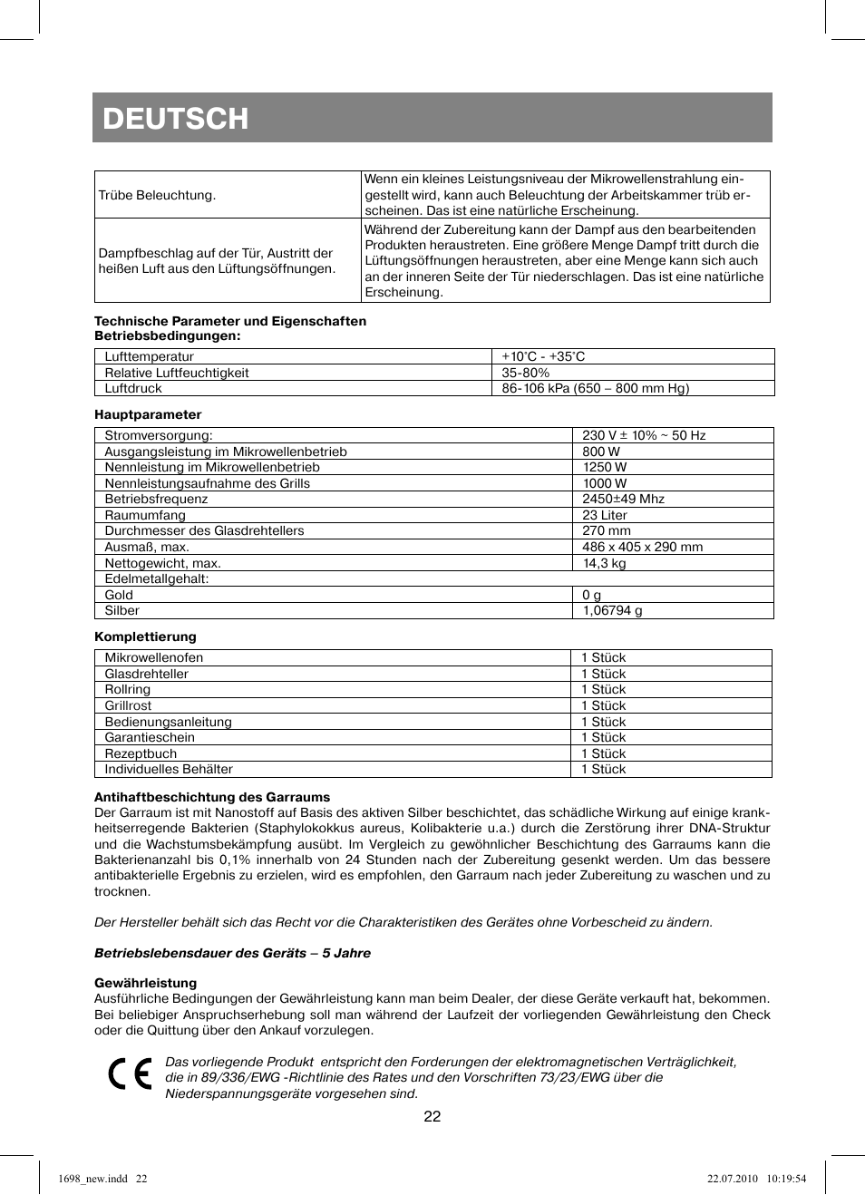 Deutsch | Vitek VT-1698 User Manual | Page 22 / 92