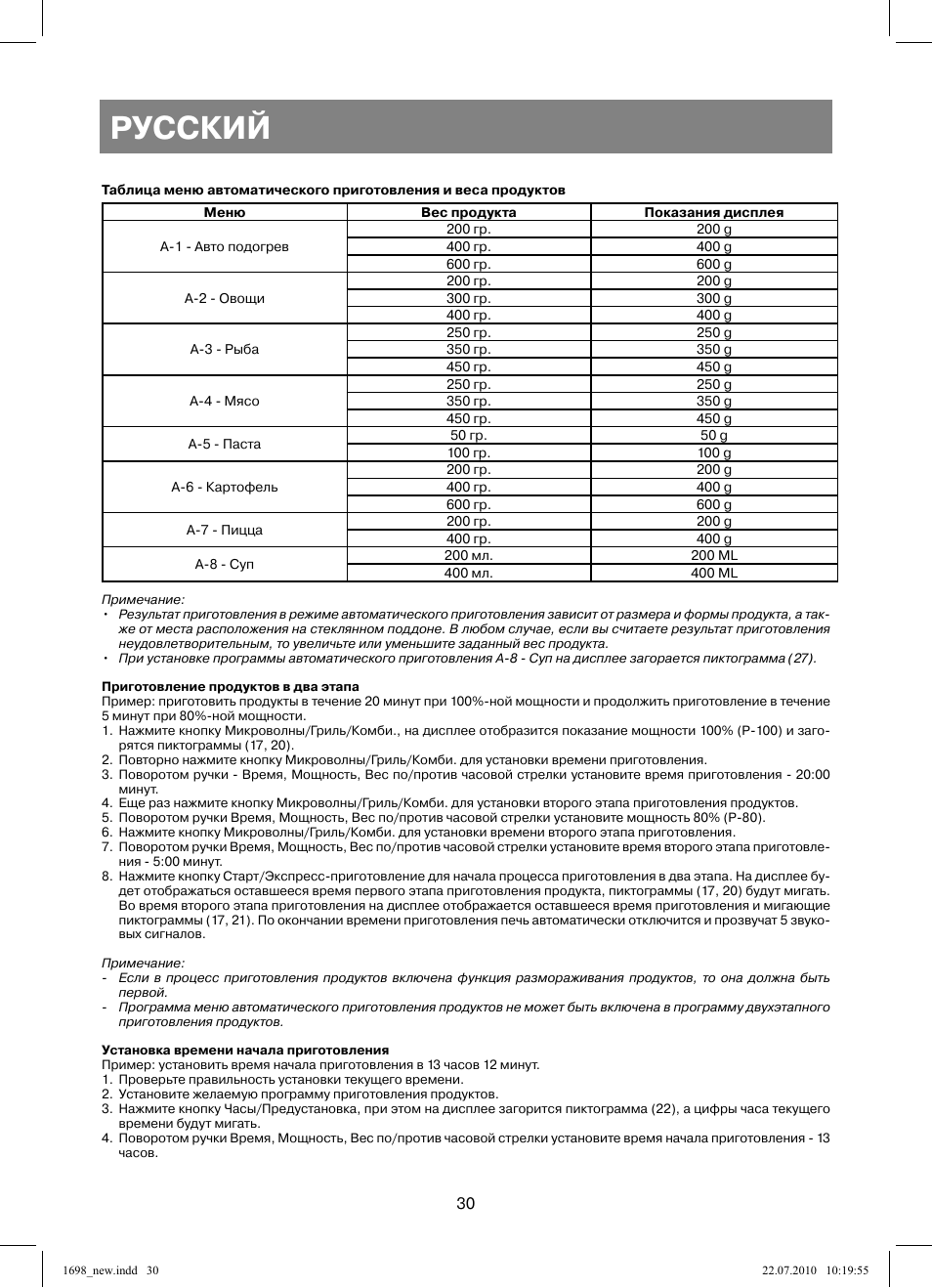 Русский | Vitek VT-1698 User Manual | Page 30 / 92