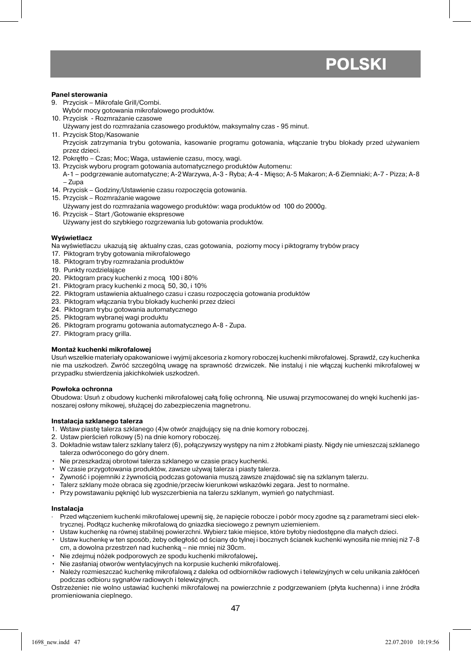 Polski | Vitek VT-1698 User Manual | Page 47 / 92